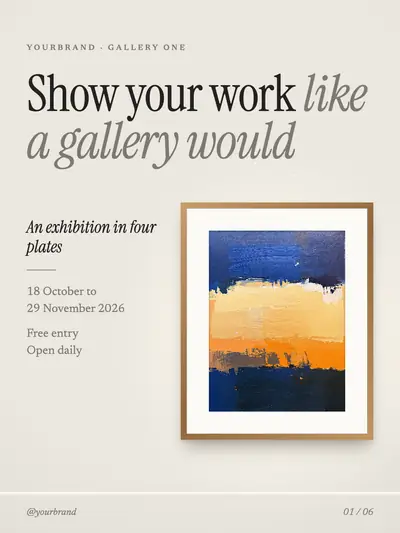 Art Book style cover slide: a gallery catalogue with framed works