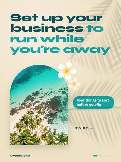 Bali Vibe style cover slide: palm shadows, sand and turquoise