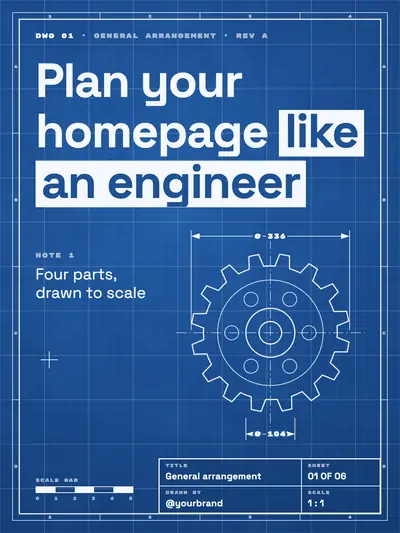 Blueprint style cover slide: a blue grid with white line drawings