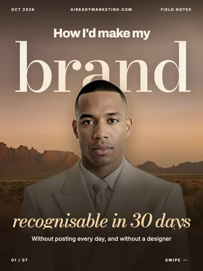 Editorial Cover style cover slide: one giant word behind a cinematic portrait