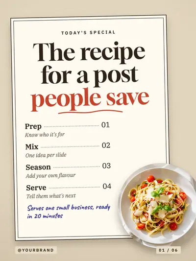 Foodie style cover slide: recipe cards and overhead plates