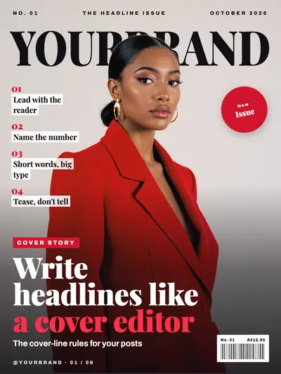 Magazine Cover style cover slide: a glossy magazine cover on every slide