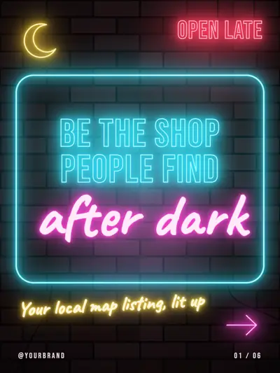 Neon style cover slide: glowing neon signs on a dark brick wall