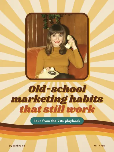 Retro style cover slide: 70s sunburst rays and groovy type