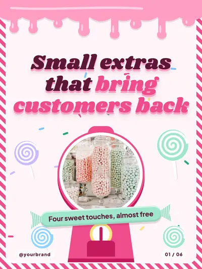 Something Sweet style cover slide: candy shop, gumdrops and frosting drips