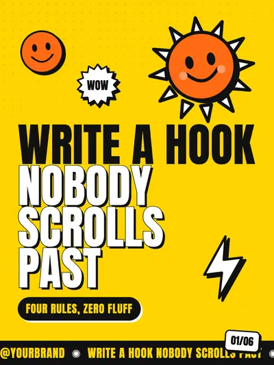 Sunshine style cover slide: loud yellow, heavy type and stickers